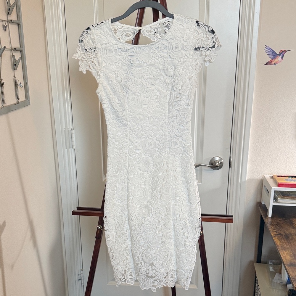 Lulu's Ivory Lace Mini Dress